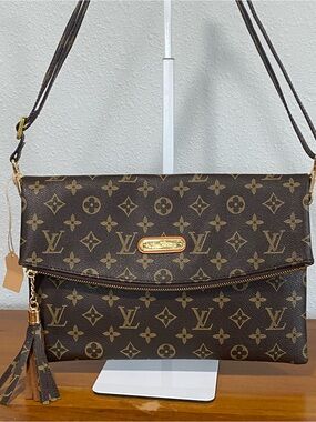 Brown Monogram Fold-Over Crossbody Clutch